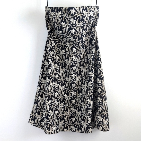 GAP Stretch Cotton Strapless Black Floral Dress - Picture 1 of 13